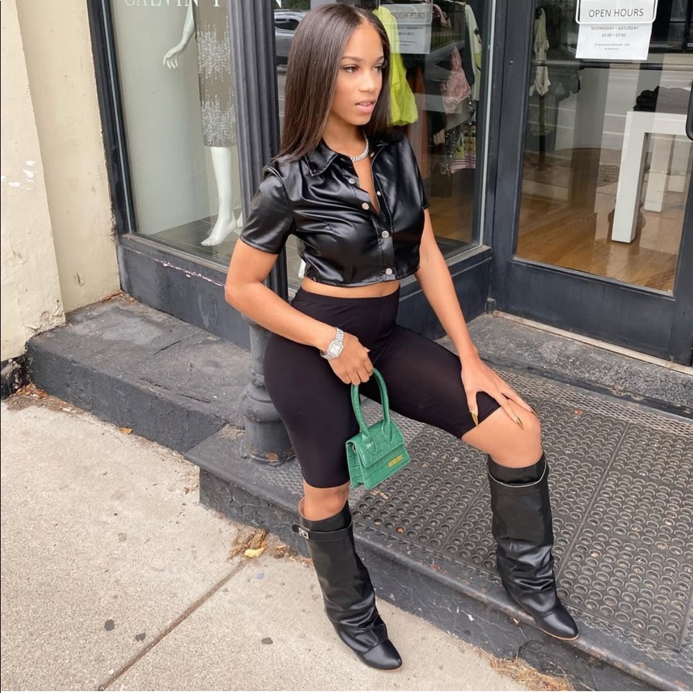Leather button up crop top
